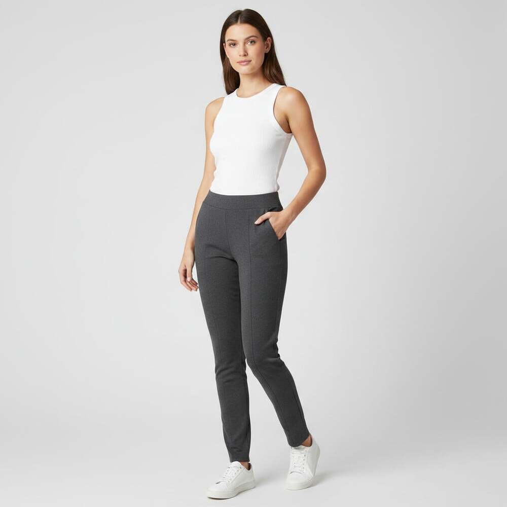 Quince Ultra-Stretch Ponte Pintuck Ankle Pant Charcoal Small Side Zip